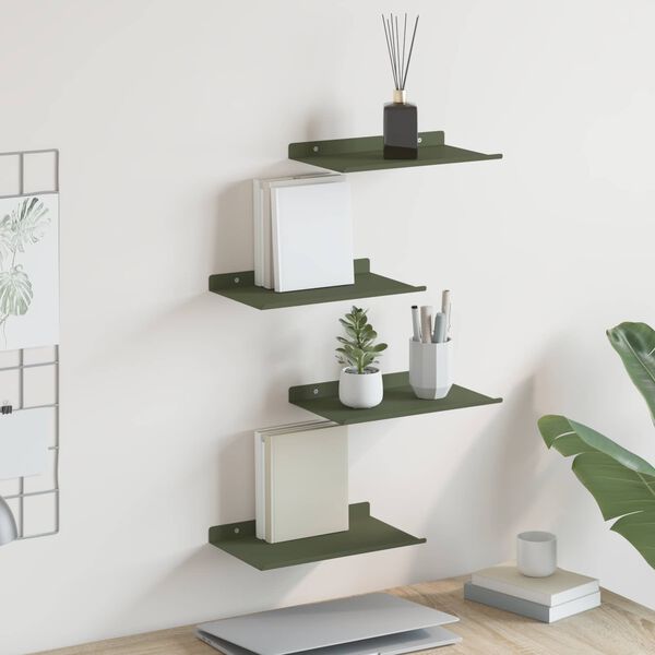 vidaXL Floating Shelf 4 pcs Olive Green 30 x 18 x 2.5 cm Steel