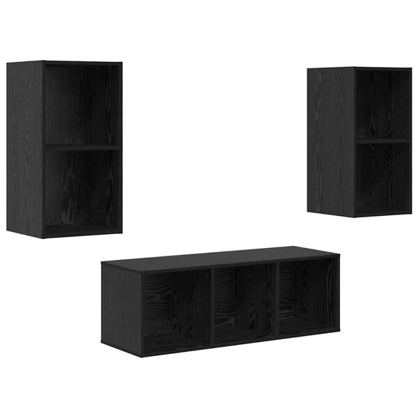 vidaXL TV Cabinet Set Wall-mounted 3 pcs Black Oak Engineered Wood
