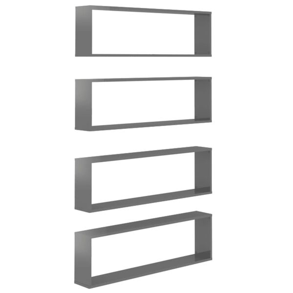 vidaXL Wall Cube Shelf 4 pcs High Gloss Grey 100x15x30 cm Engineered Wood
