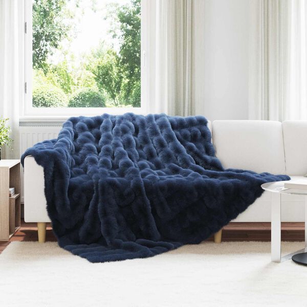 vidaXL Faux Rabbit Fur Blanket Marine Blue 220 x 240 cm Polyester