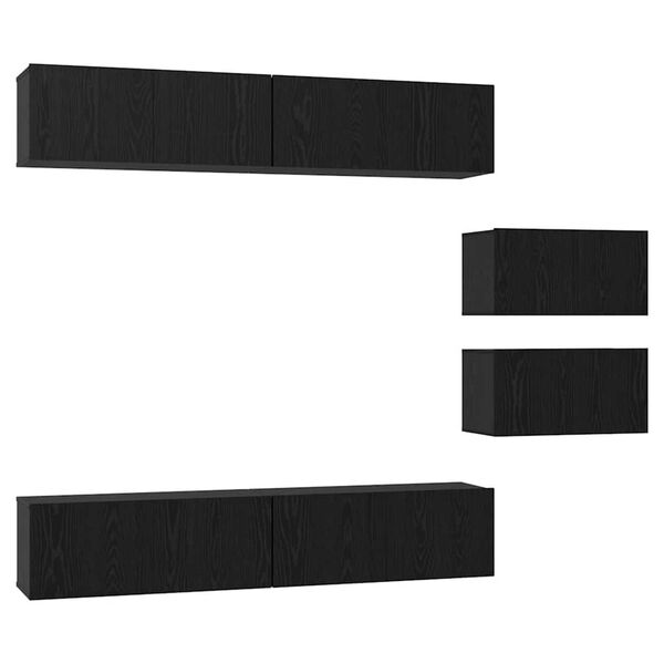 vidaXL TV Cabinet Set Wall-mounted 6 pcs Black Oak Engineered Wood
