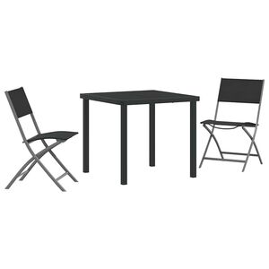 vidaXL Garden Dining Set Folding 3 pcs Black Powder-Coated Steel