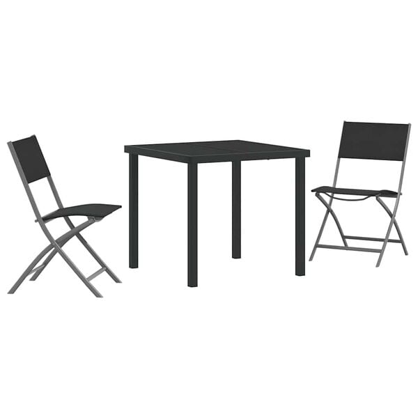 vidaXL Garden Dining Set Folding 3 pcs Black Powder-Coated Steel