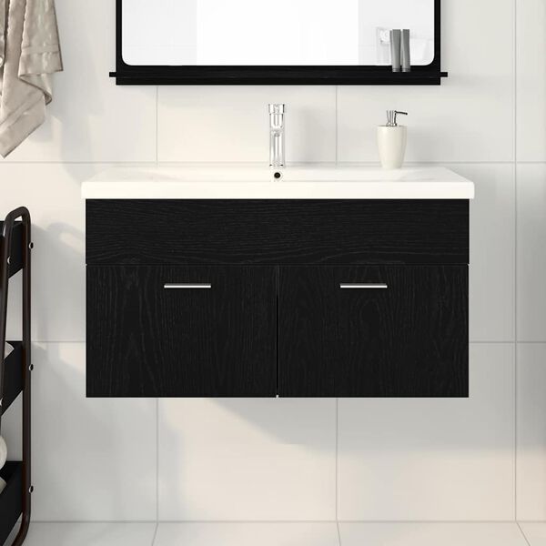 vidaXL Bathroom Cabinet Black Oak 90 x 38.5 x 46 cm Engineered Wood