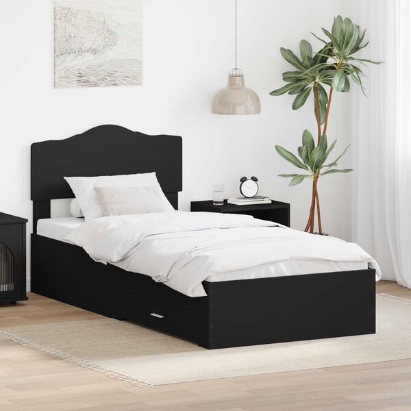 vidaXL Bed Frame with Headboard Black 100 x 200 cm Engineered Wood