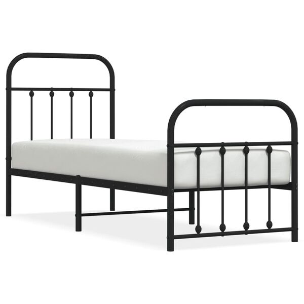 vidaXL Metal Bed Frame without Mattress with Footboard Black 75x190cm