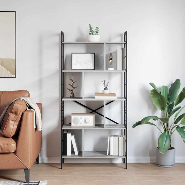 vidaXL Bookshelf Grey Sonoma 75 x 30 x 156 cm Engineered Wood