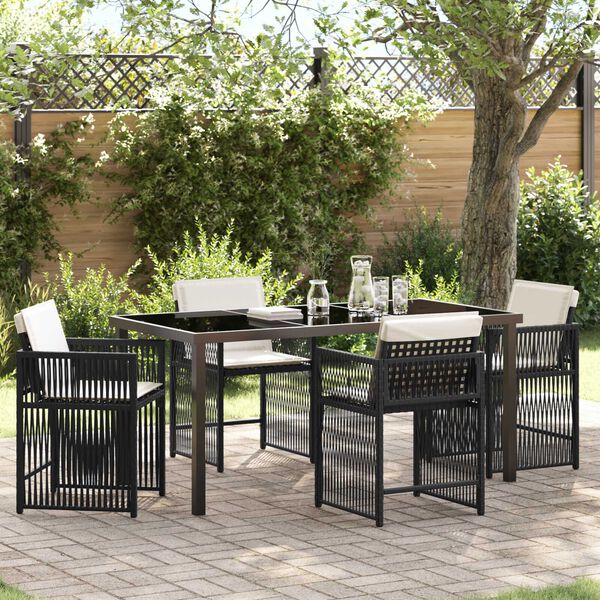vidaXL Garden Dining Set 5 pcs Black Poly Rattan
