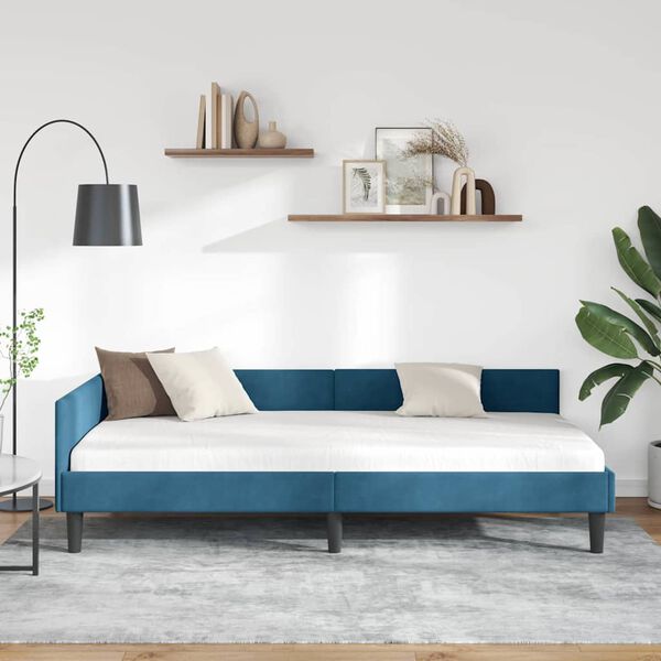 vidaXL Corner Bed Frame with Headboard Blue 100 cm x 200 cm Velvet