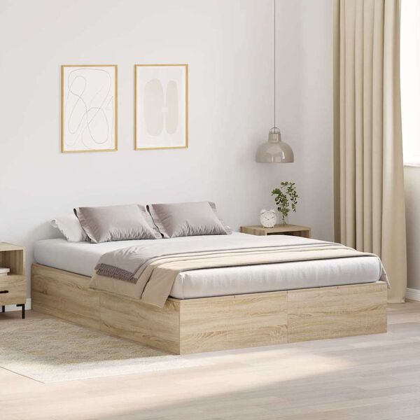 vidaXL Storage Bed Frame Sonoma Oak 140 x 190 cm Engineered Wood