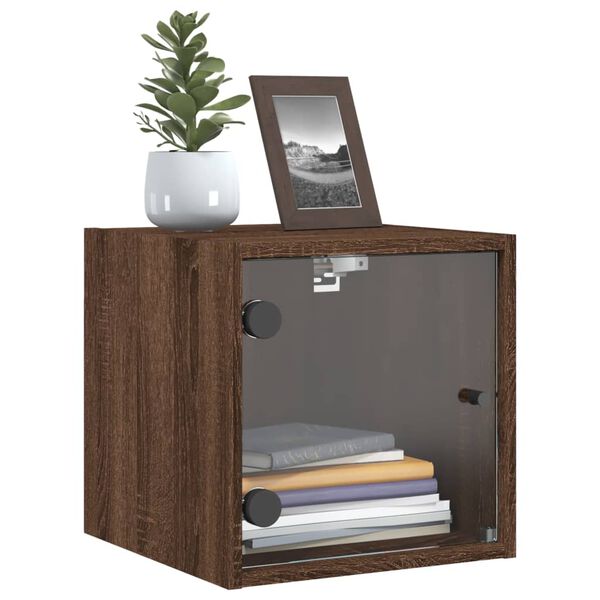 vidaXL Bedside Cabinets with Glass Doors 2 pcs Brown Oak 35x37x35 cm