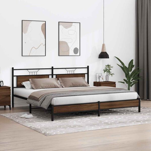 vidaXL Metal Bed Frame without Mattress Brown Oak 193x201 cm