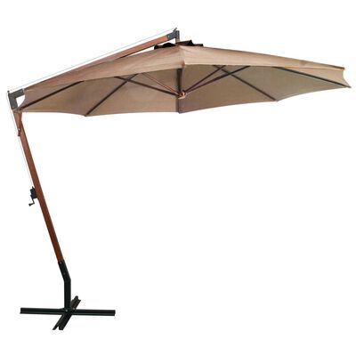 vidaXL Hanging Parasol with Pole Taupe 3.5x2.9 m Solid Fir Wood