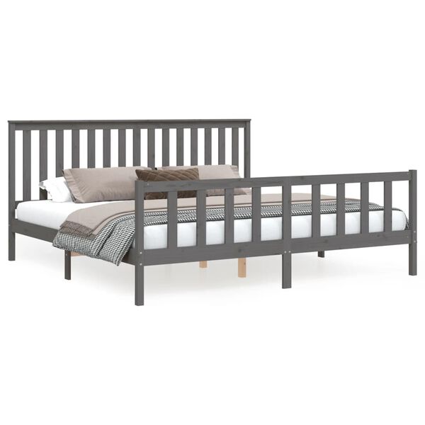 vidaXL Bed Frame without Mattress Grey Solid Wood Pine Super King Size