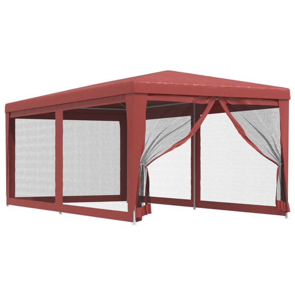 vidaXL Party Tent with 6 Mesh Sidewalls Red 3x6 m HDPE
