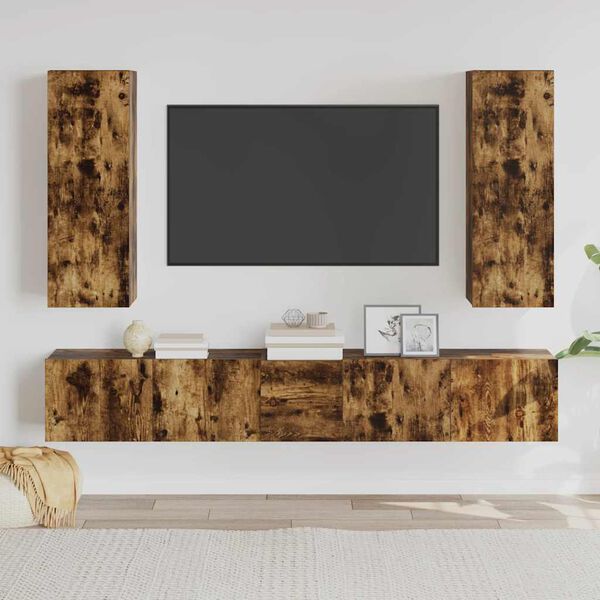 vidaXL 5 Piece TV Cabinet Set Smoked Oak Engineered Wood