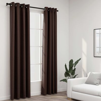 vidaXL Linen-Look Blackout Curtains with Grommets 2pcs Taupe 140x225cm