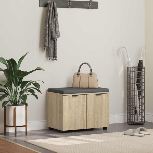 vidaXL Hall Bench with Cushion with Storage Sonoma Oak 60 x 38 x 46 cm