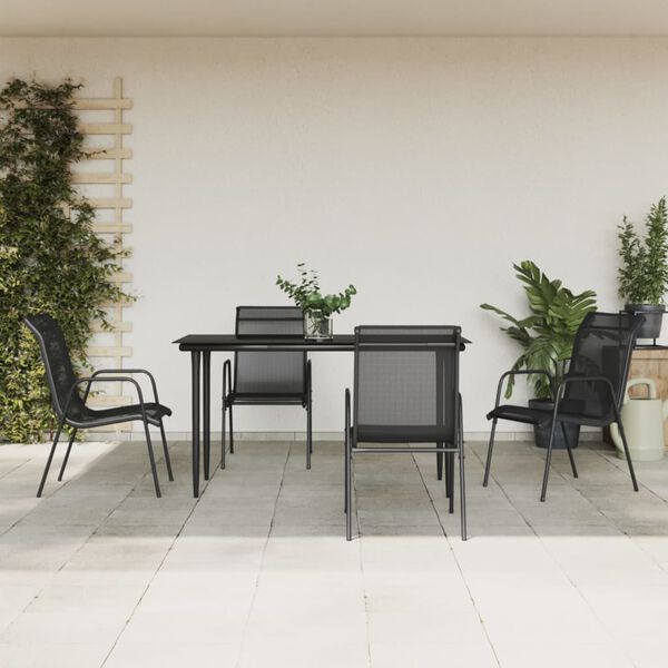 vidaXL 5 Piece Garden Dining Set Black Steel and Textilene