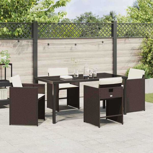 vidaXL Garden Dining Set 5 pcs Brown Poly Rattan