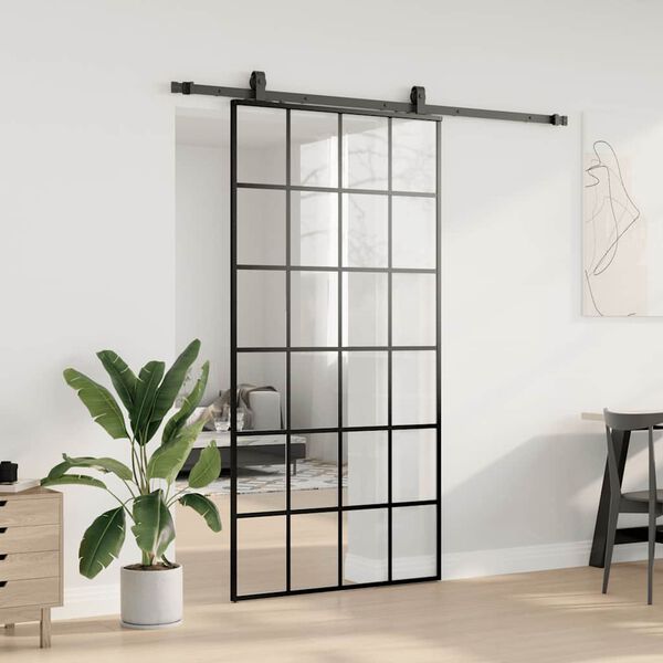 vidaXL Sliding Door with Hardware Set Black 102x205 cm ESG Glass