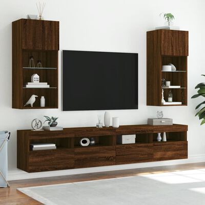 vidaXL TV Cabinets with LED Lights 2 pcs Brown Oak 40.5x30x90 cm