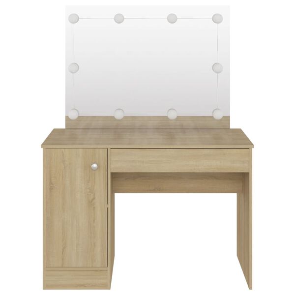 vidaXL Makeup Table with LED Lights 110x55x145 cm MDF Oak