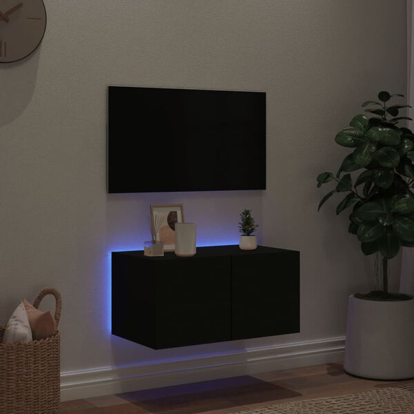 vidaXL TV Wall Cabinet with LED Lights Black 60x35x31 cm