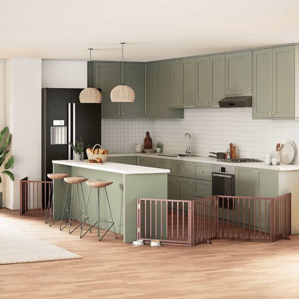 vidaXL Dog Gate with Door Foldable 6 Panels Brown 480 cm Poplar Wood