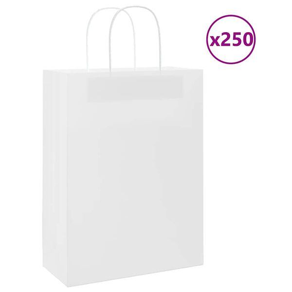 vidaXL Paper Bags 250 pcs with Handles White 26x12x35 cm
