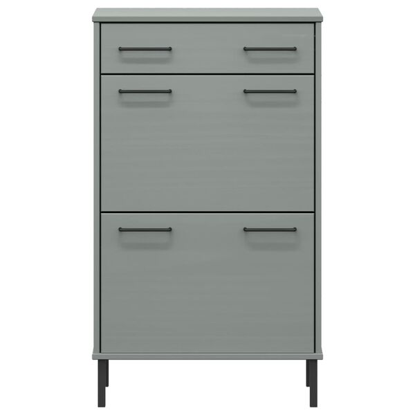 vidaXL Shoe Rack with Metal Legs Grey Solid Wood Pine OSLO