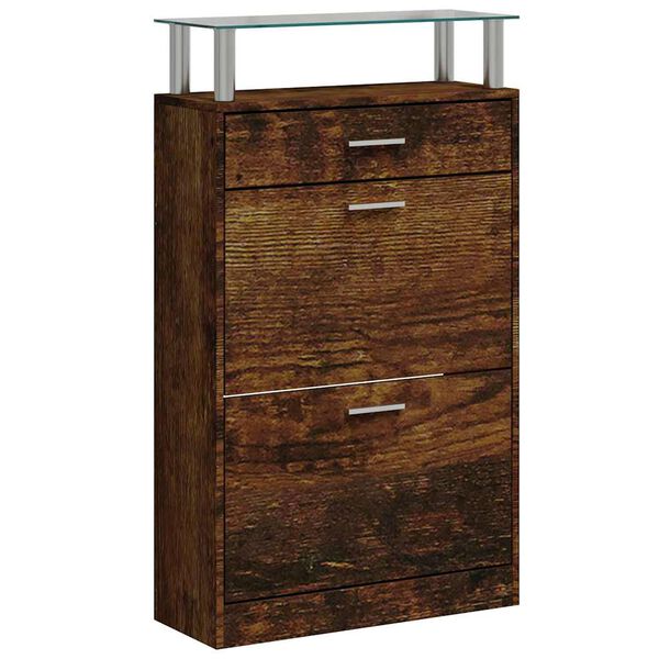vidaXL Shoe Cabinet Smoked Oak 63x24x104 cm Engineered Wood