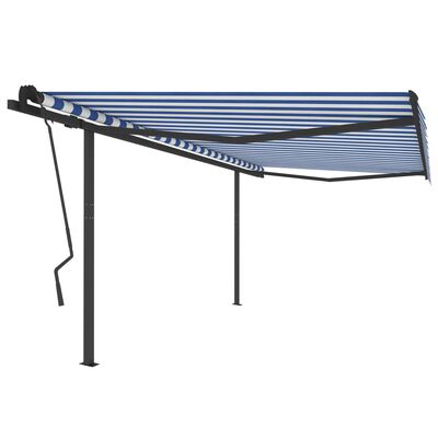 vidaXL Automatic Retractable Awning with Posts 4.5x3.5 m Blue & White