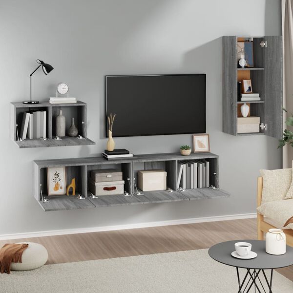 vidaXL 4 Piece TV Cabinet Set Grey Sonoma Engineered Wood