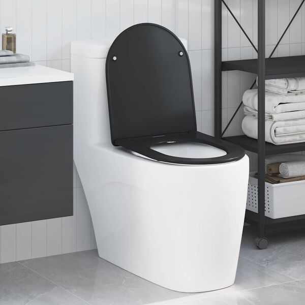 vidaXL Toilet Seat Black 47 x 36 x 3.4 cm Duroplast