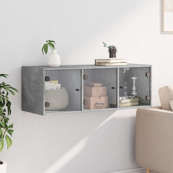 vidaXL Wall Cabinet with Glass Doors Concrete Grey 102x37x35 cm
