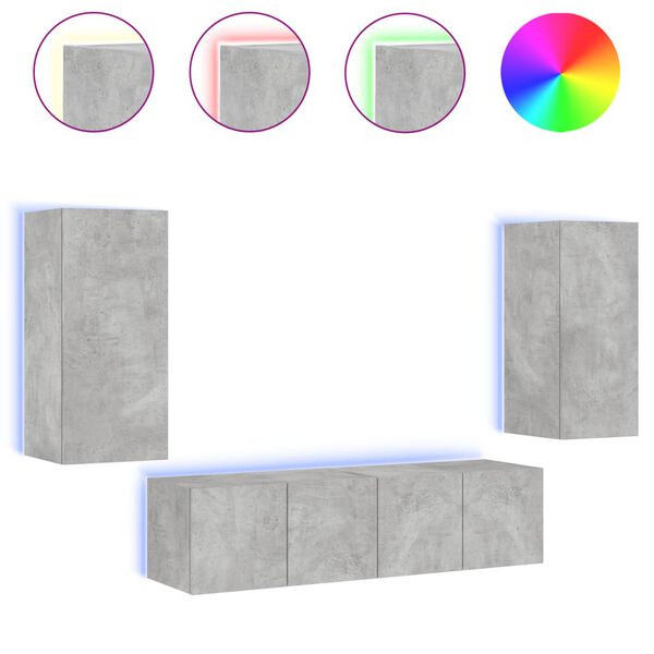 vidaXL 4 Piece TV Wall Units with LED Concrete Grey Engineered Wood