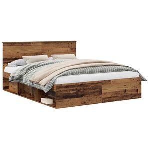 vidaXL Bed Frame with Headboard Old Wood 160 x 200 cm Solid Pine Wood