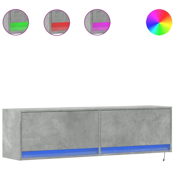 vidaXL TV Wall Cabinet with LED Lights Concrete Grey 140x31x38 cm