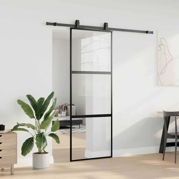 vidaXL Sliding Door with Hardware Set Black 76x205 cm Tempered Glass