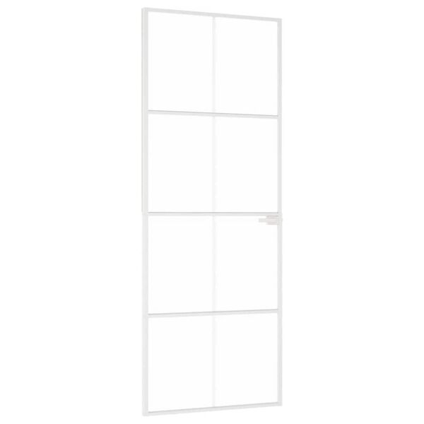 vidaXL Interior Door White 76x201.5 cm Tempered Glass&Aluminium Slim
