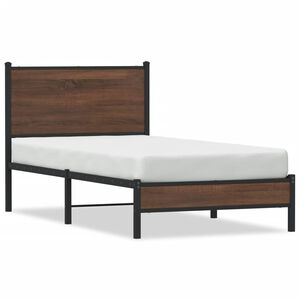 vidaXL Metal Bed Frame without Mattress Brown Oak 75x190 cm Small Single