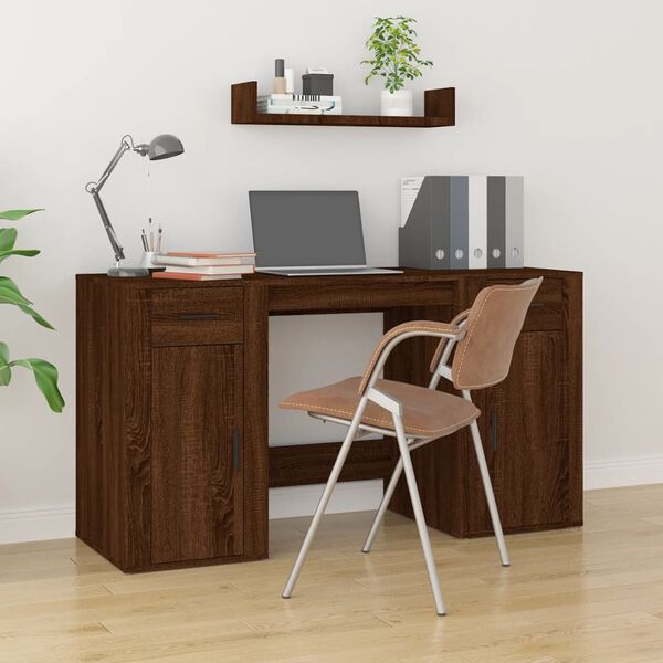 vidaXL Desk with Cabinet Brown Oak Engineered Wood