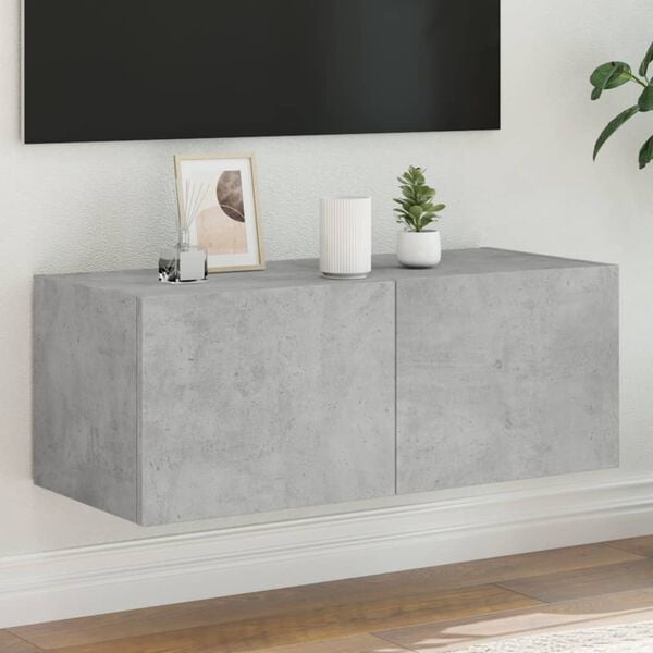 vidaXL TV Wall Cabinet with LED Lights Concrete Grey 80x35x31 cm