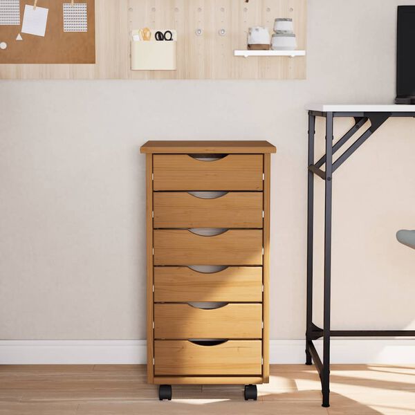 vidaXL Rolling Cabinet with Drawers MOSS Honey Brown Solid Wood Pine