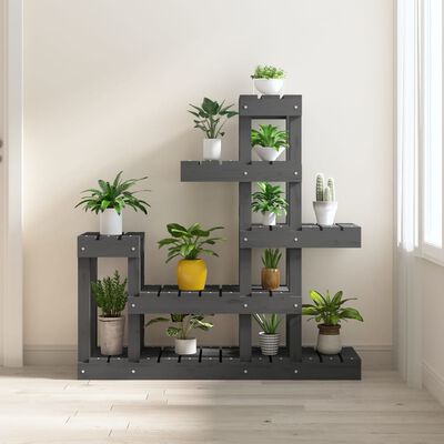 vidaXL Plant Stand Grey 92x25x97 cm Solid Wood Pine