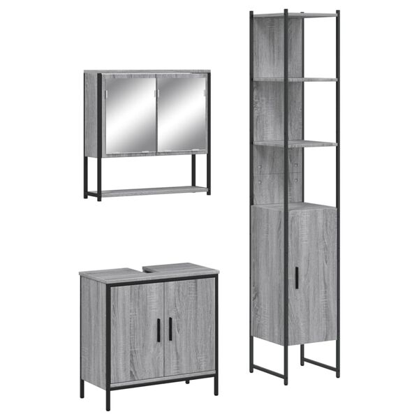 vidaXL 3 Piece Bathroom Furniture Set Grey Sonoma Engineered Wood