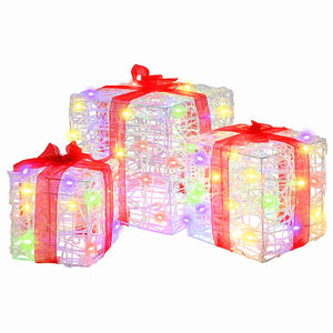 vidaXL Gift Box 3 pcs Multicolour 20 x 20 x 20 cm Acrylic 60 LEDs