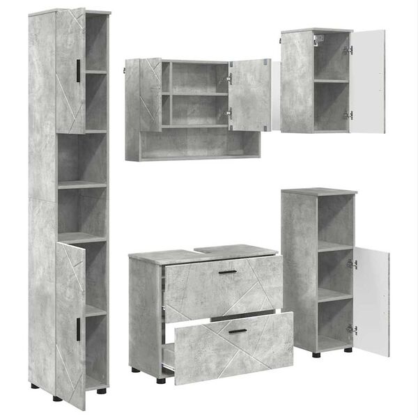 vidaXL Bathroom Furniture Set with Drawer 5 pcs Concrete Grey