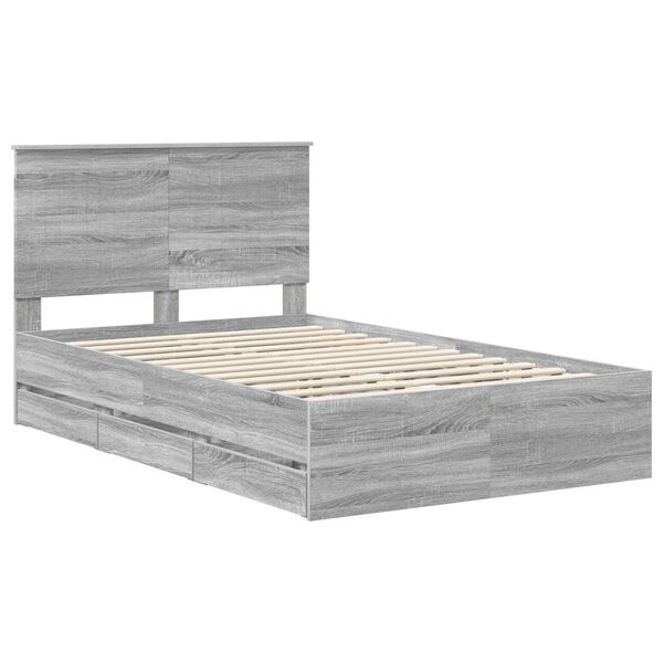 vidaXL Bed Frame with Drawer Grey Sonoma 120 x 190 cm Engineer Wood